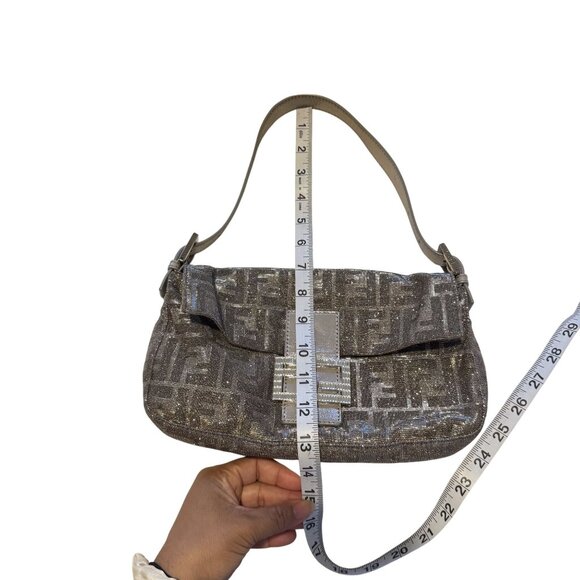 Fendi Baguette Glitter Zucca Canvas Metallic Iridescent FF Logo Shoulder Bag - Picture 10 of 10